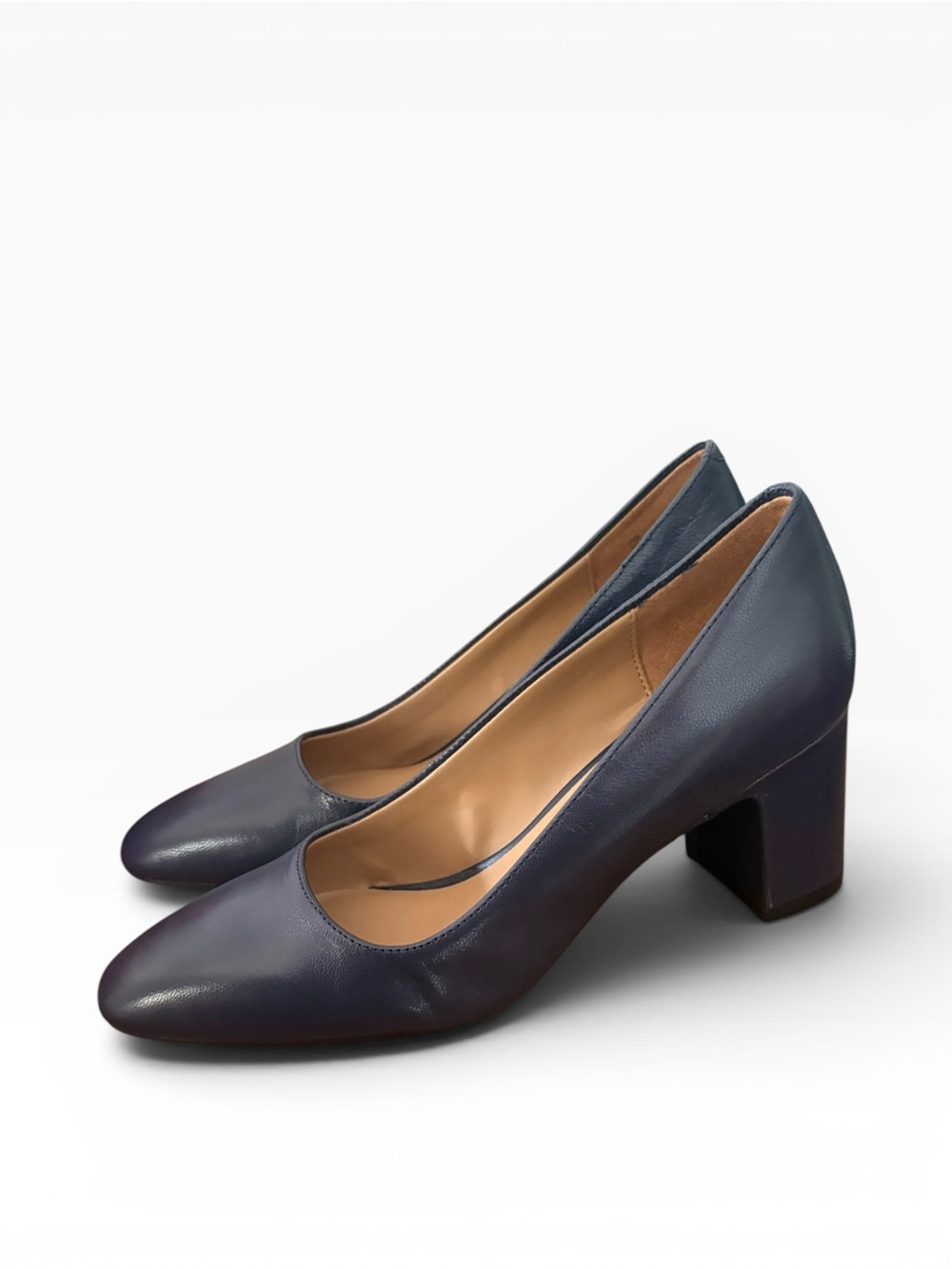 Aerosoles Minetta Navy Leather Block Heel Pump Office Wear Sz 7